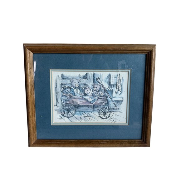 Betty Sills Framed Teddy Bear Art Print Vintage Nursery Wall Decor - Picture 4 of 10